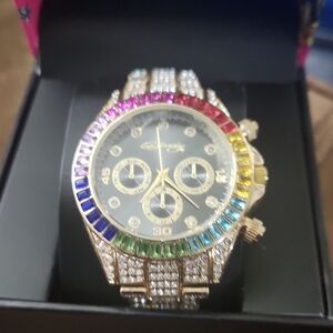 Ed Hardy Gold Tone Rainbow Crystal Women's Watch
